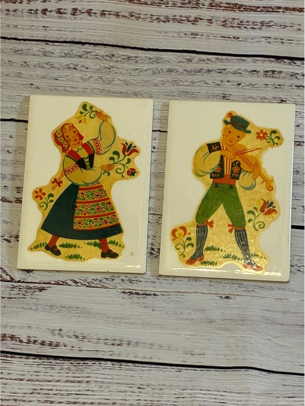 Vintage Folk Art Man and Woman Ceramic Wall Plaques